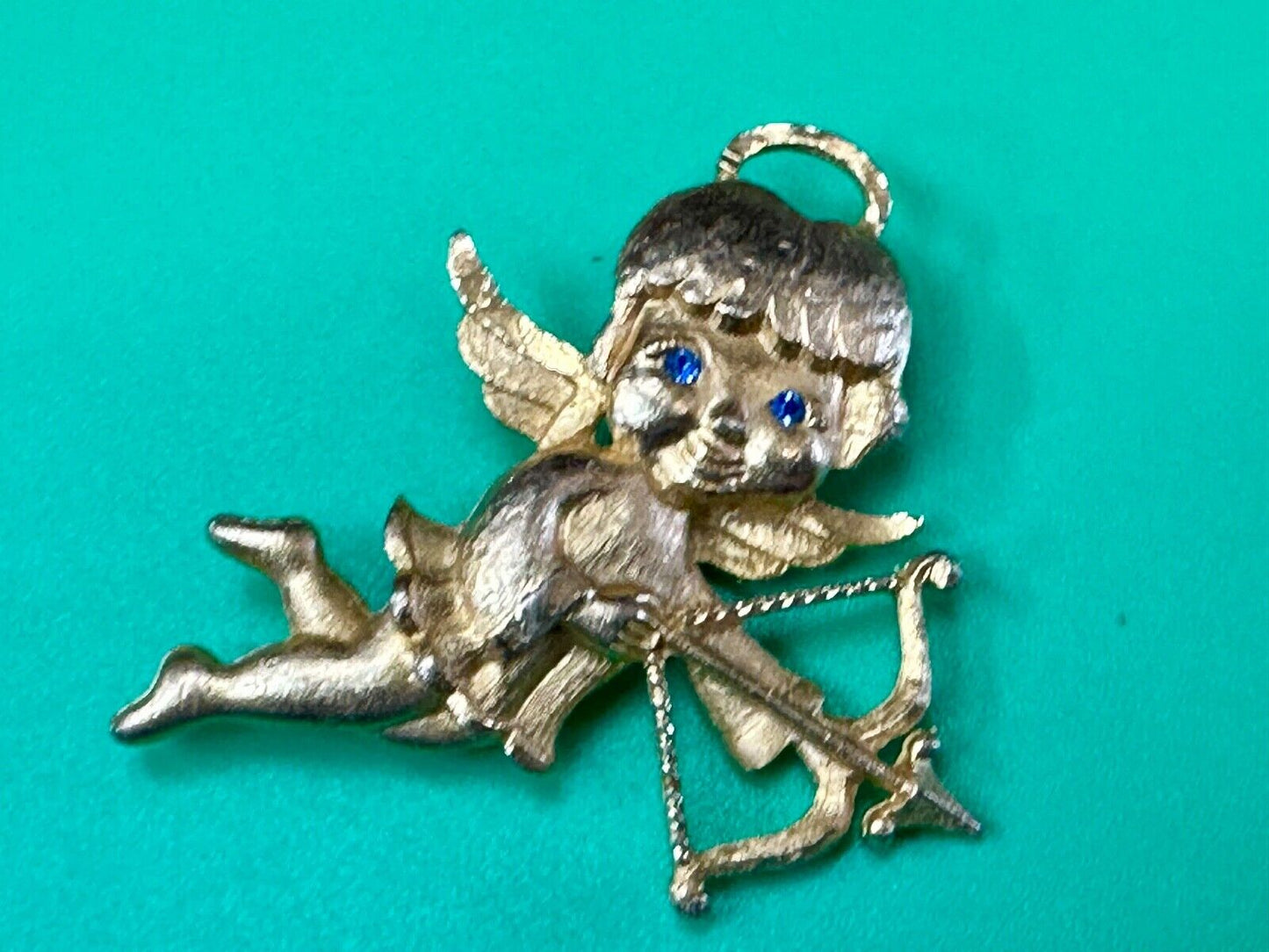 Adorable Angle Cupid w/ blue eyes! Love Arrows Mamselle signed brooch pin