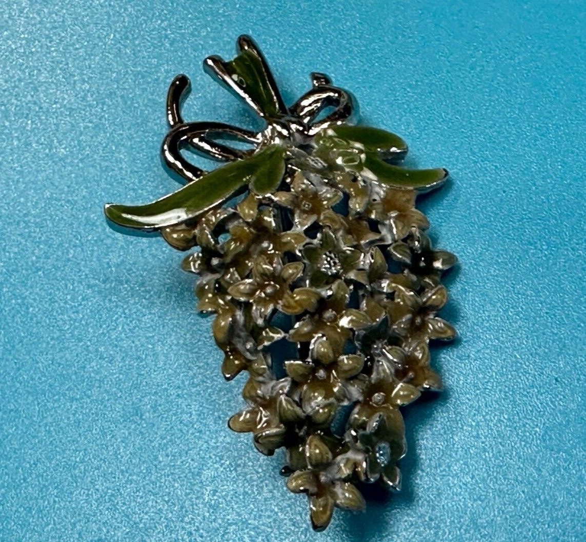 Vintage Enameled Flower Bouquet Silver Tone Vintage Brooch Pin