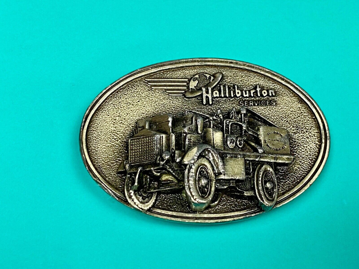 Vintage Halliburton Truck Mounted Pumper Commemorative Duncan Ok Belt Buckle