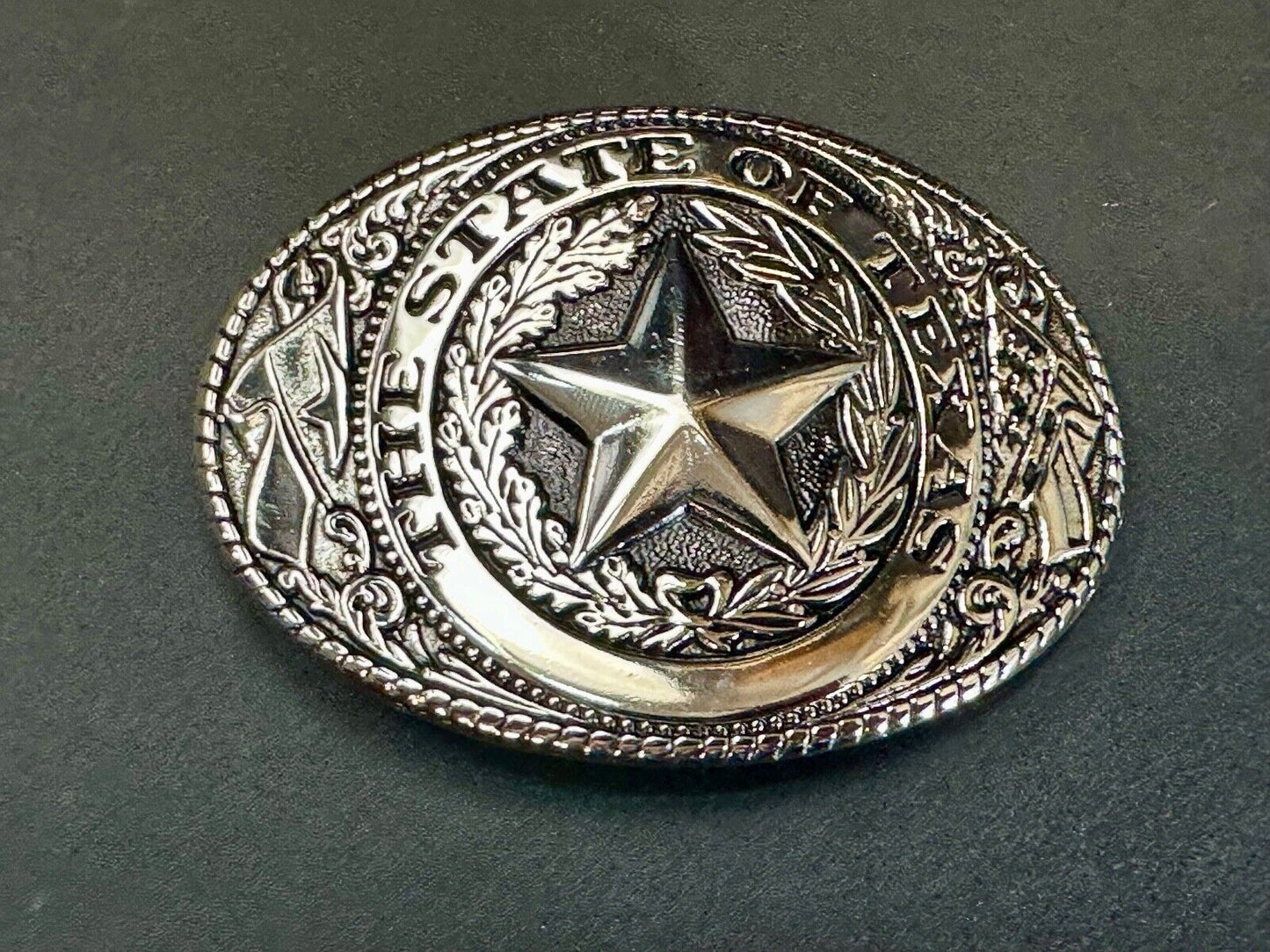 The Great State of Texas - Lone Star Flags seal silver & black color belt buckle