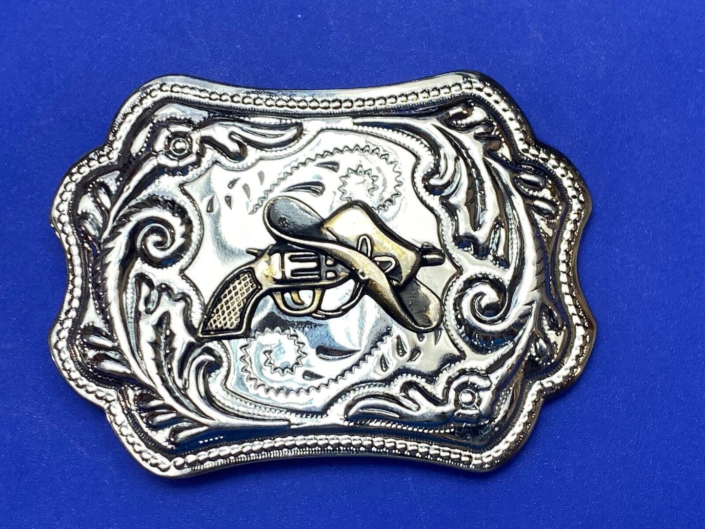 Vintage Cowboy Hat & Revolver Pistol Western Belt Buckle Cap Gun Buckle