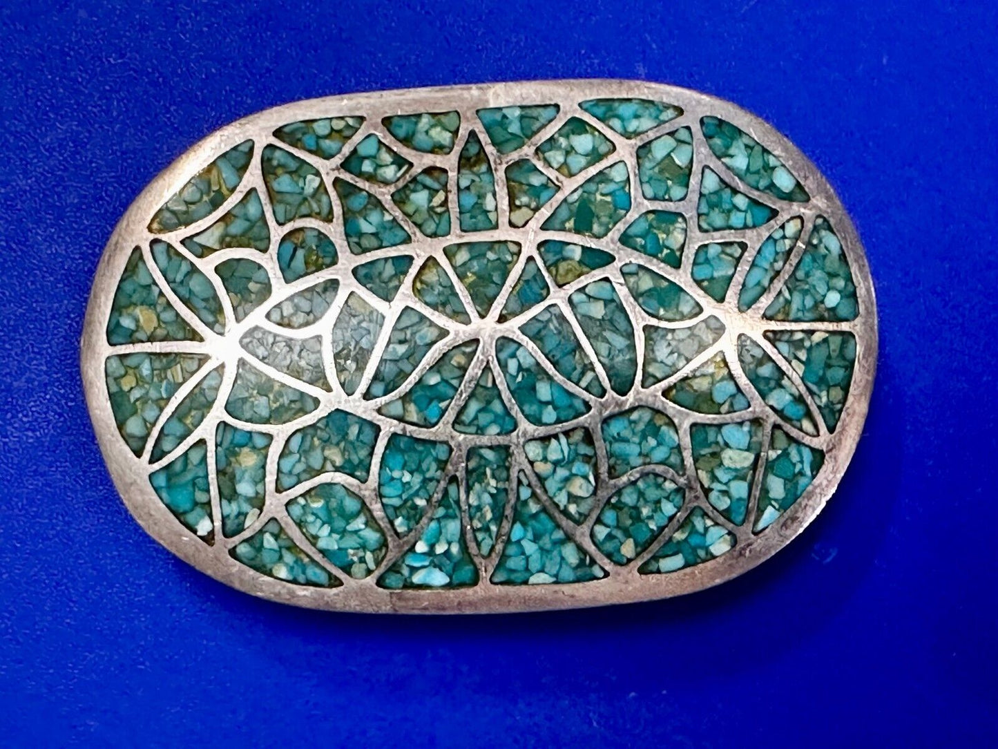 Beautiful Turquoise Stone Chip Inlay Native American Indian Art Belt Buckle