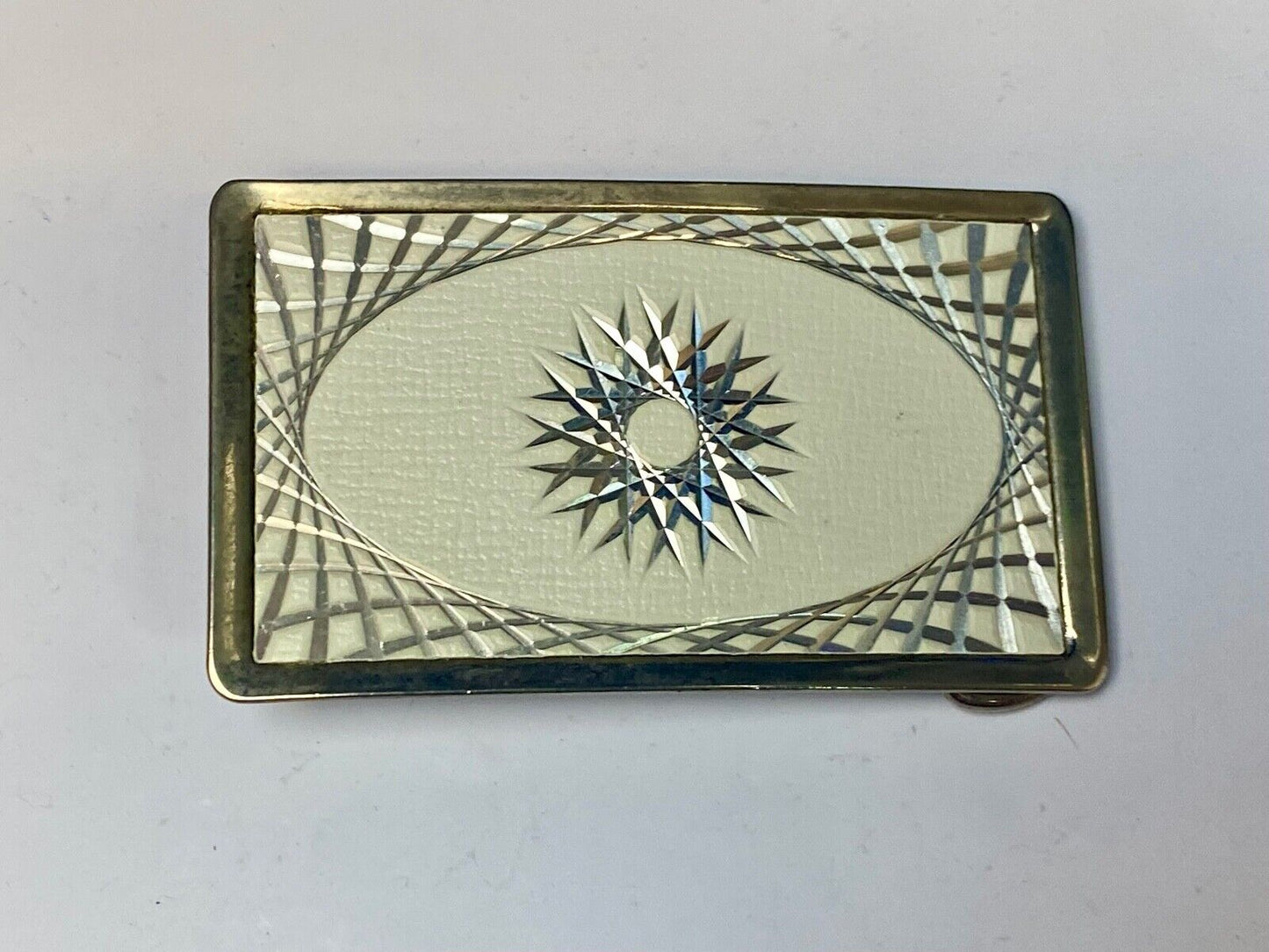 Vintage Etched Star Swirl Burst Pattern Western White & Silver Belt Buckle
