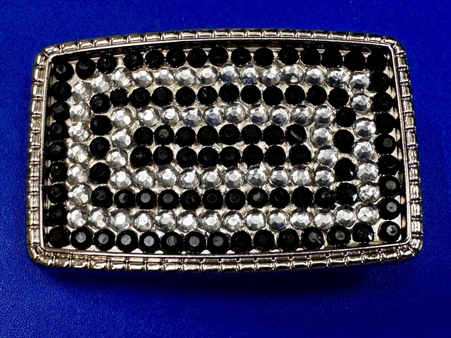 Beautiful Black and Clear Rhinestone Covered Rectangular Fashion Belt Buckle