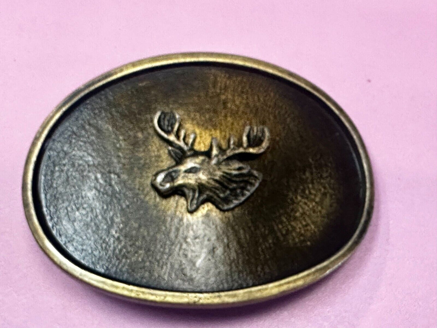 The Elk - Centered In Western Oval Brass Tone Usa Made Belt Buckle