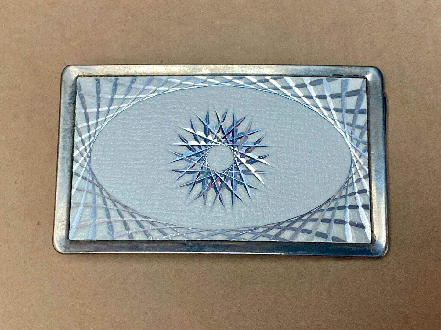 Vintage Etched Star Swirl Burst Pattern Western White & Silver Belt Buckle