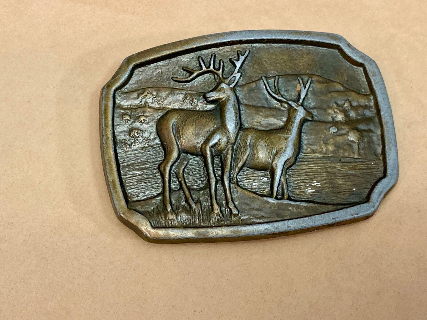 Vintage Deer And Doe In Nature Brass Tone Belt Buckle - Perfect Hunters Gift!