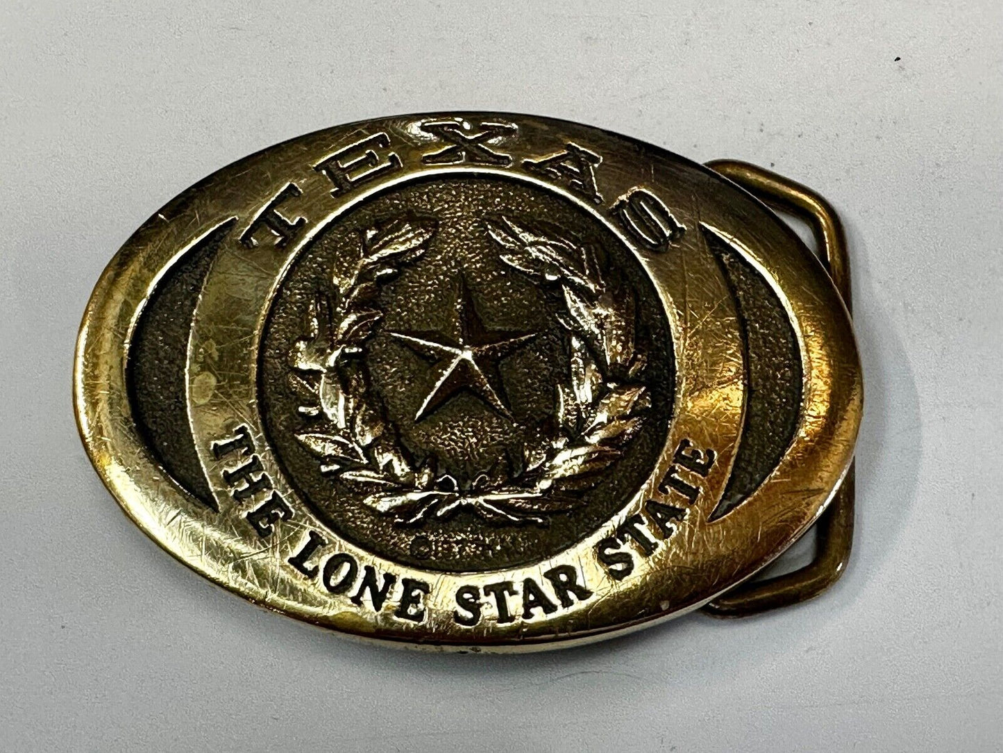The Great State of Texas Lone Star State Solid Brass 1970s Belt Buckle