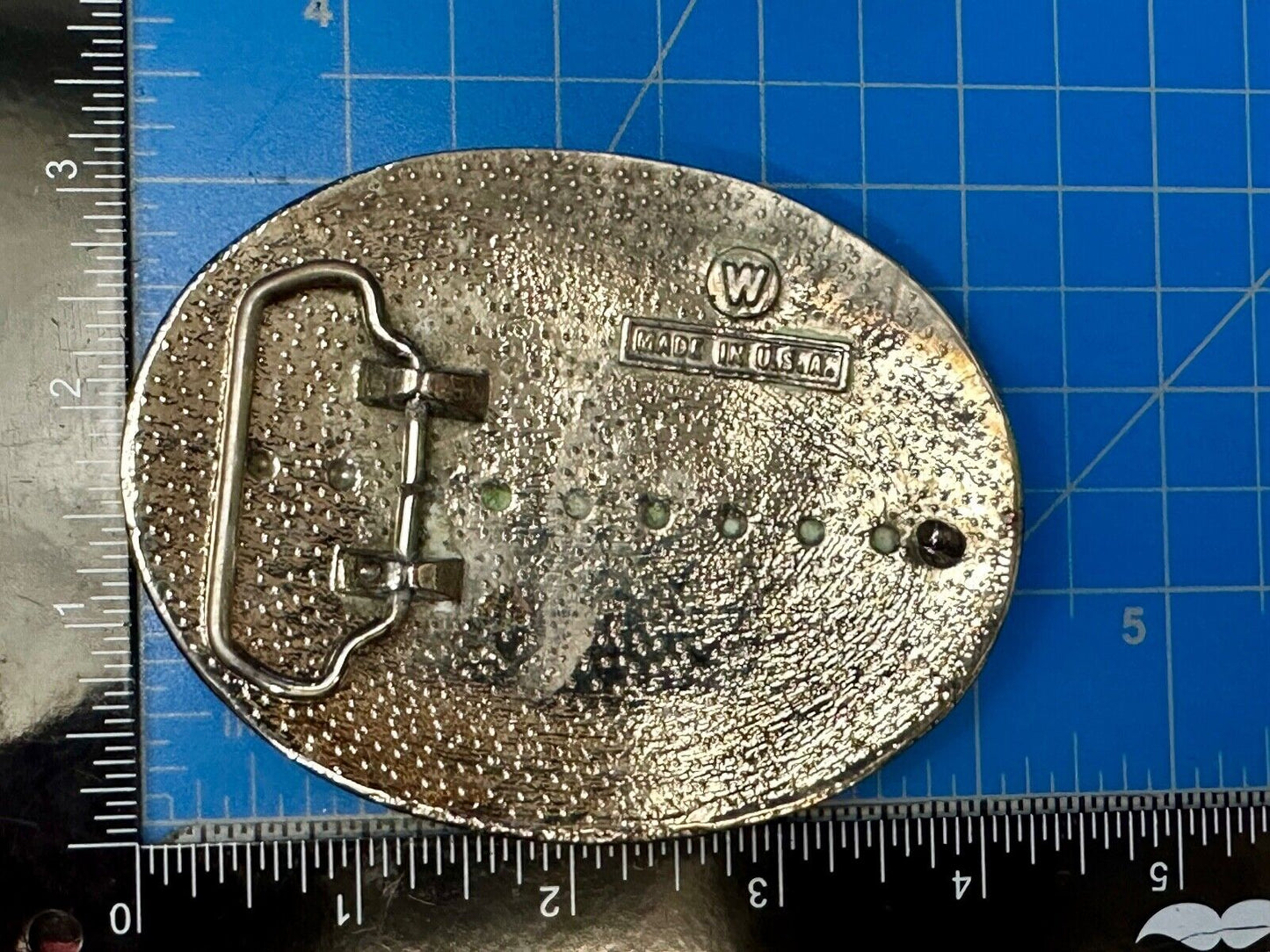 Vintage Etched Patriotic American Eagle Mixed Metal Belt Buckle "W" USA 80s