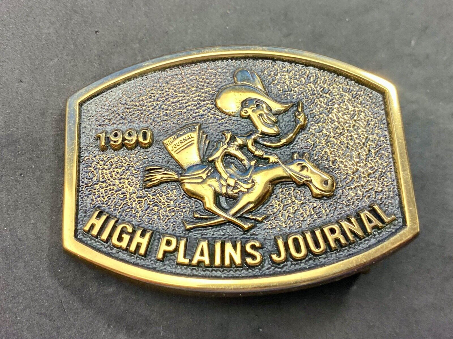 Vintage 1990 High Plains Journal Belt Buckle Cowboy Horse Newspaper by BTS