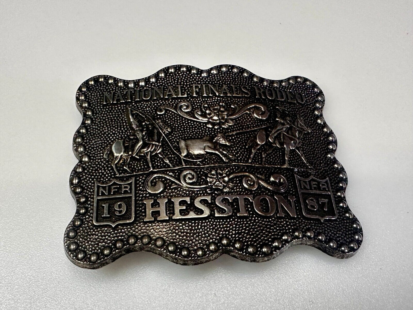 1987 ADM Hesston NFR National Finals Rodeo Cowboys Western Belt Buckle