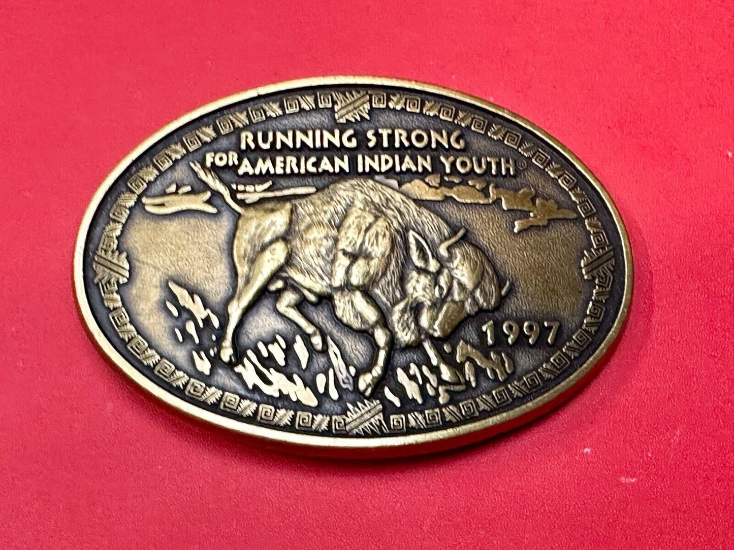 1997 RUNNING STRONG FOR AMERICAN INDIAN YOUTH BUFFALO BELT BUCKLE