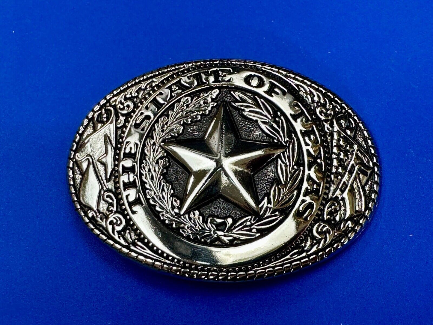 The Great State of Texas - Lone Star Flags seal silver & black color belt buckle