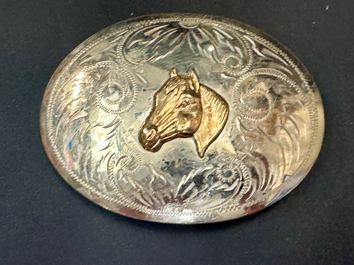 Beautiful Horse Head Vintage Comstock German Silversmiths Belt Buckle