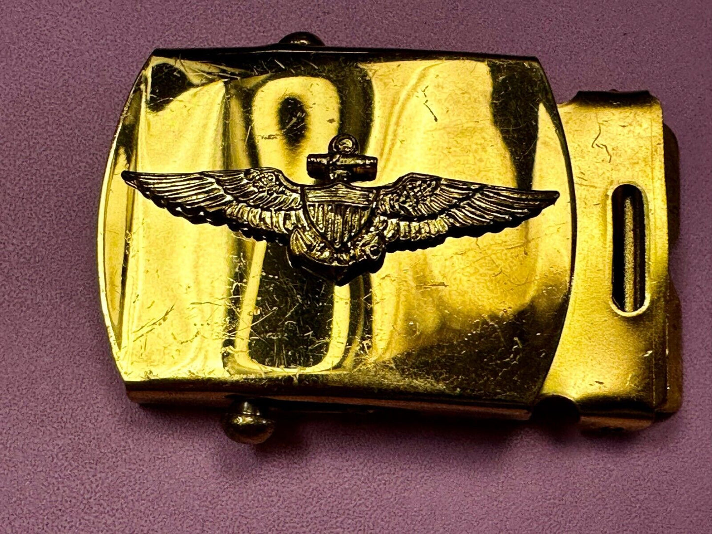 US Navy Aviator Officer Pilot Air Warfare Eagle Seal Brass Ratchet Belt Buckle