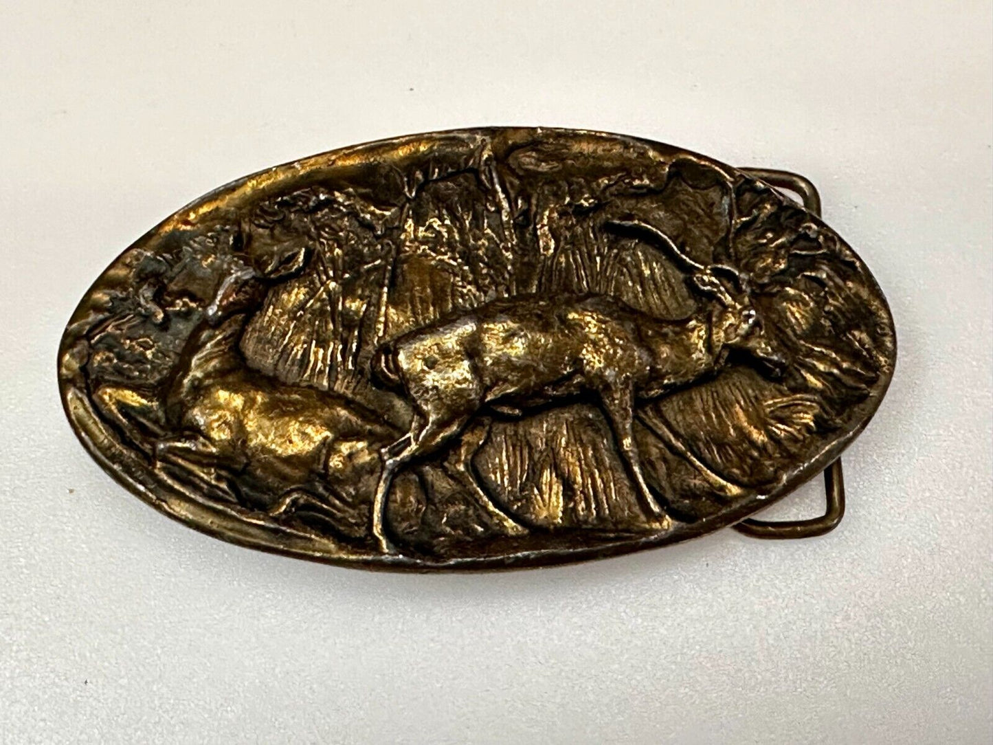 Vintage Deer in nature 1976 Adezy wide oval belt buckle