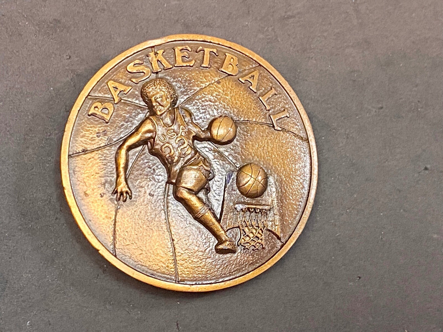 Vintage 1978 Retro Round Basketball Player Belt Buckle By Indiana Metal Craft