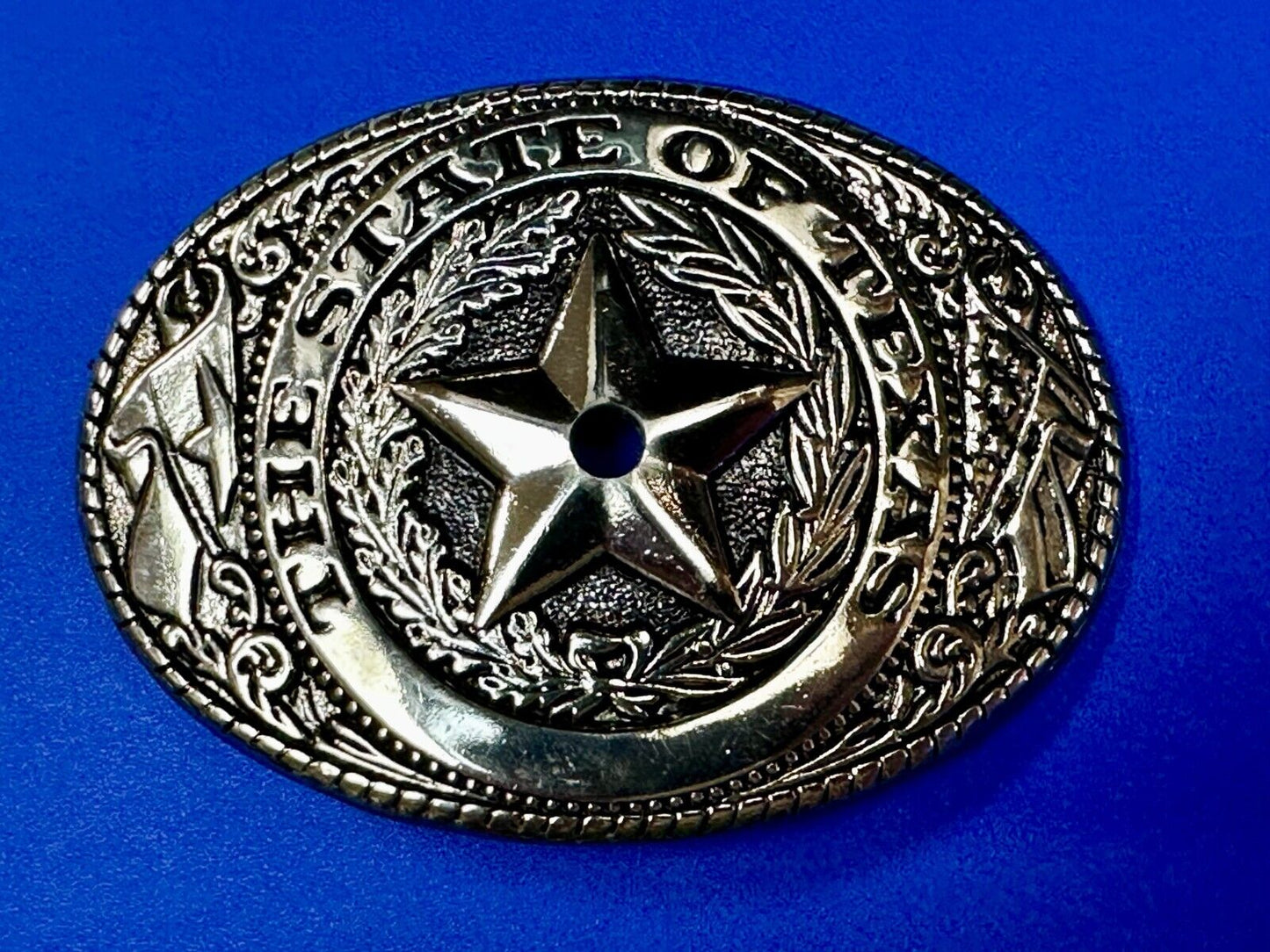 The Great State of Texas - Flag & Star Vintage Belt Buckle - LG HOLE IN CENTER