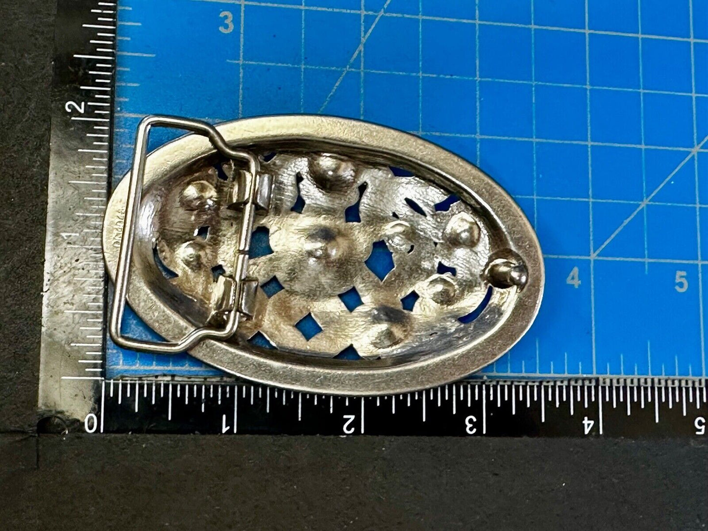 Swirl Flower Ornate Openwork Rhinestone Border Accent Silver Tone Belt Buckle