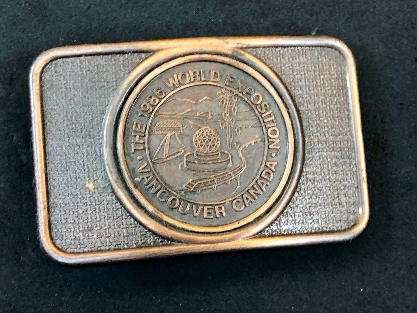 1986 World Exposition Vancouver Canada Souvenier Belt Buckle Copper Color