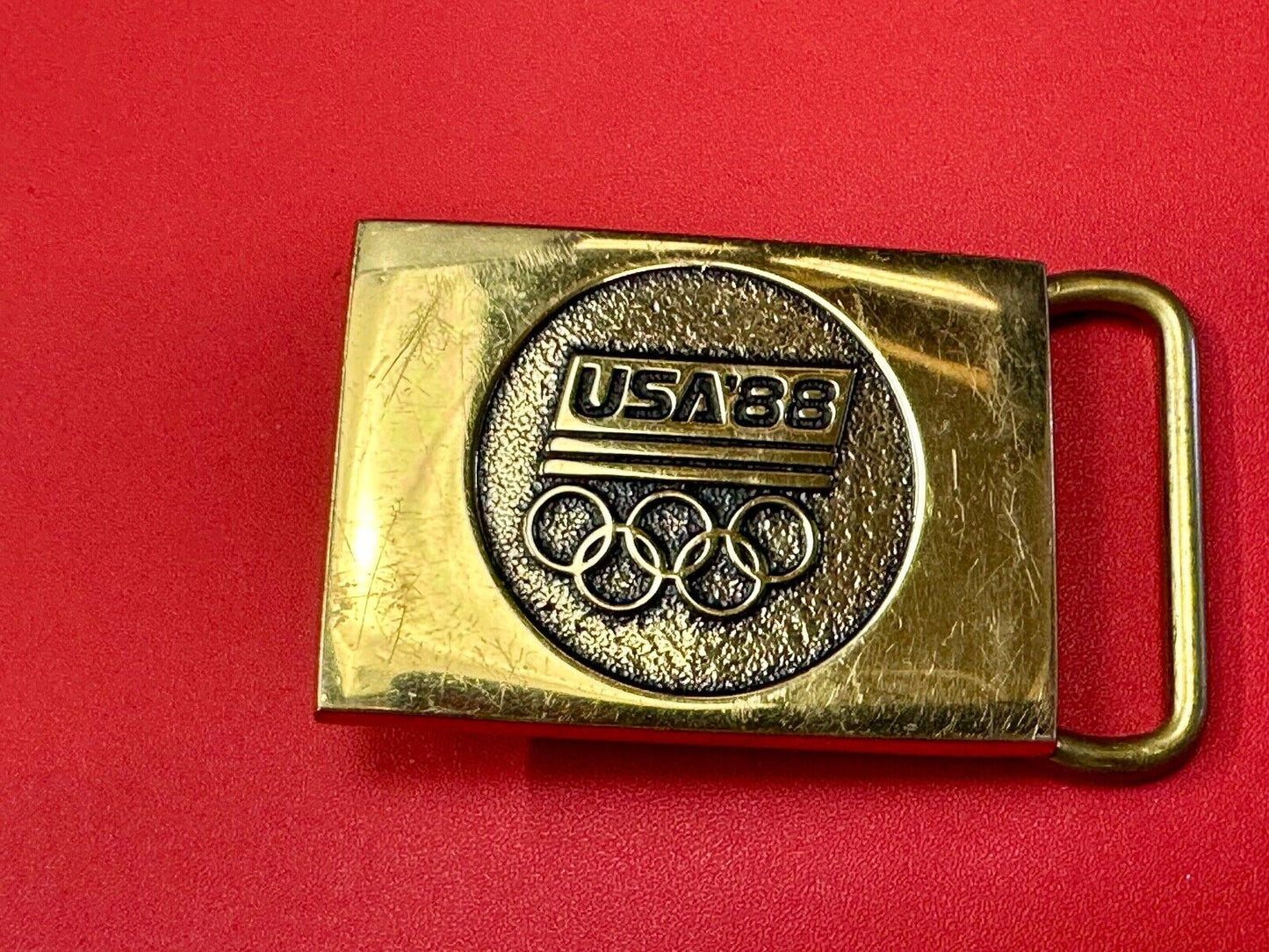 1988 US Olympics 100% Solid Brass Belt Buckle, Olympic Rings Logo & USA '88