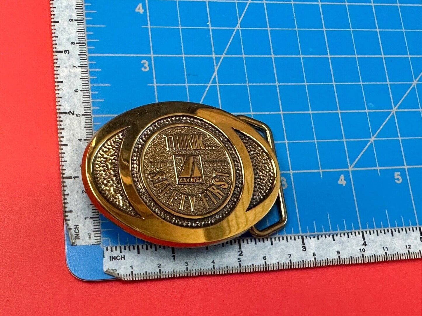 THINK Safety First ZACHRY Equipment Department Vintage 1991 BTS belt buckle