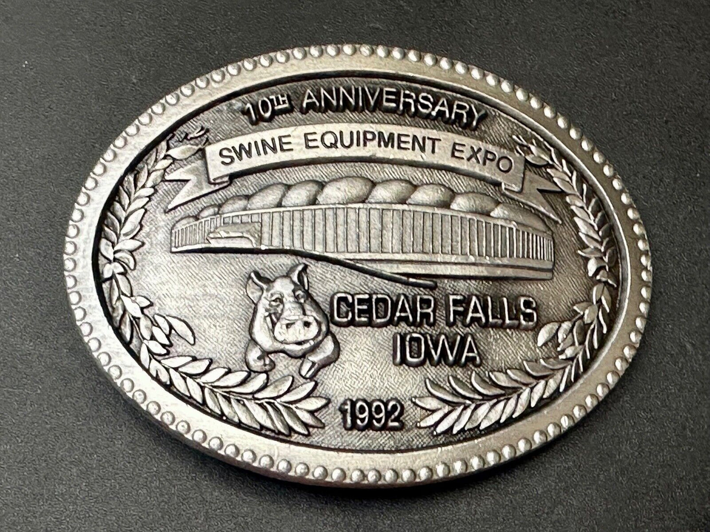 Swine Equipment Expo 10th Anniversary Cedar Falls IA 1992 Vintage Belt Buckle