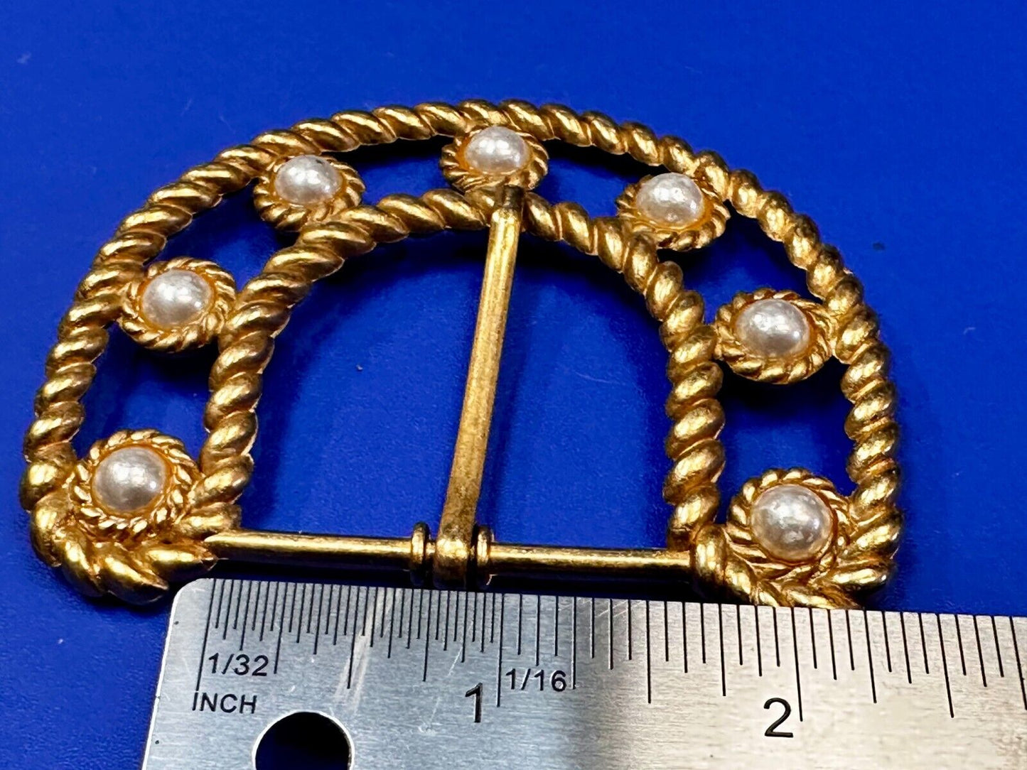 Beautiful Faux Pearl Openwork Rope Border Gold Tone Replacement Belt Buckle
