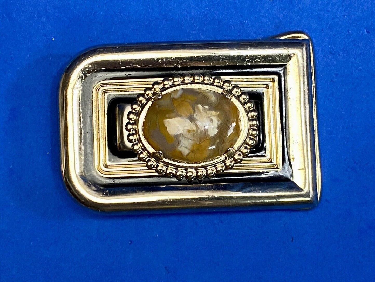 Vintage Cab Cabochon Stone Centerpiece On Small Gold Tone Belt Buckle