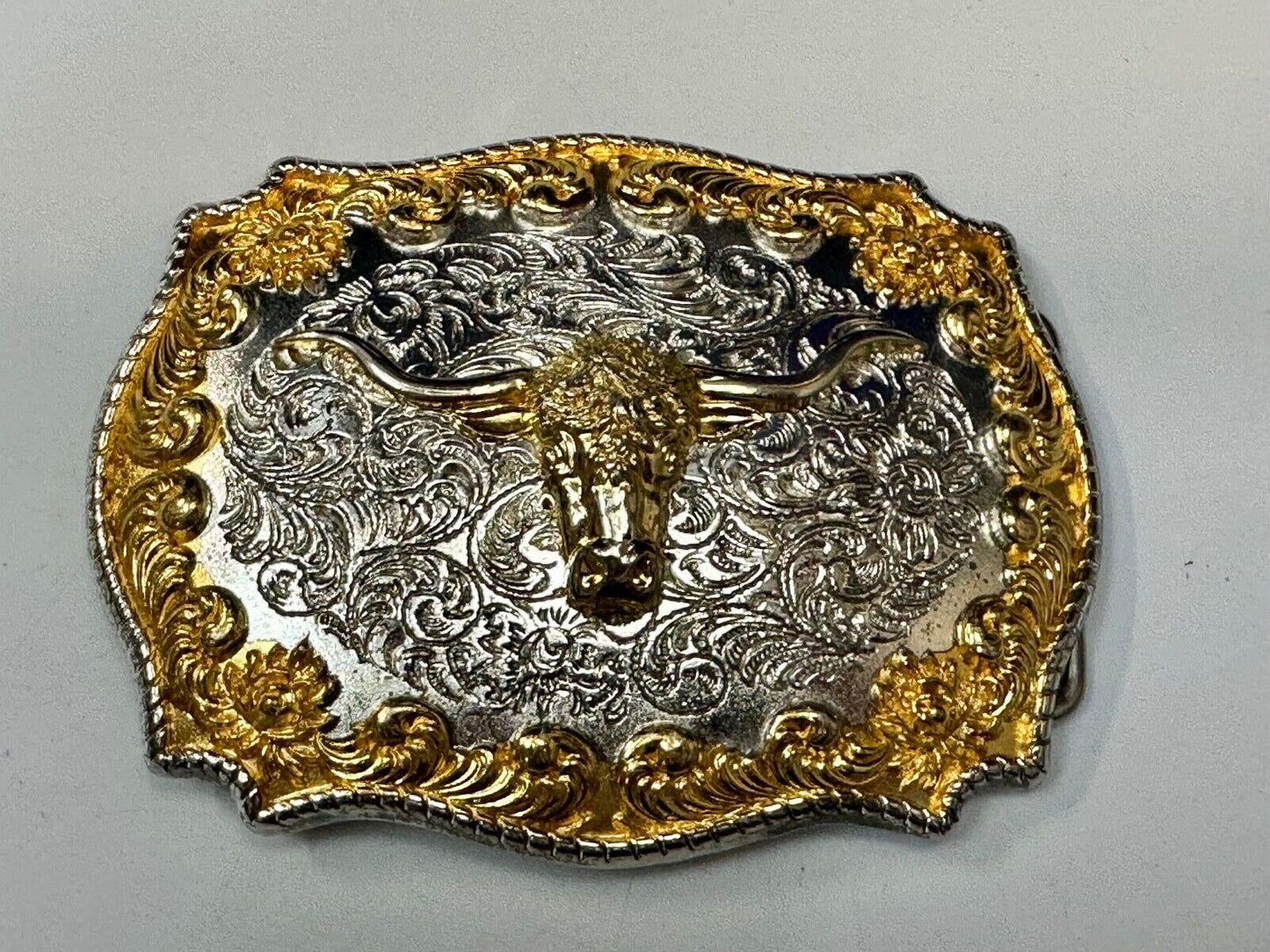 Texas longhorn - Two tone highly Detailed Western Belt Buckle by Jeans Friend