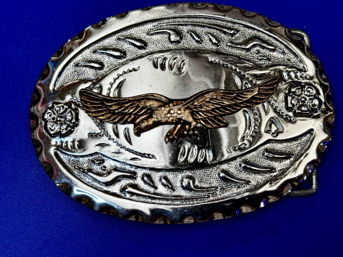 Bald Eagle Flying Hunting Diving American Two Tone Ornate Western Belt Buckle