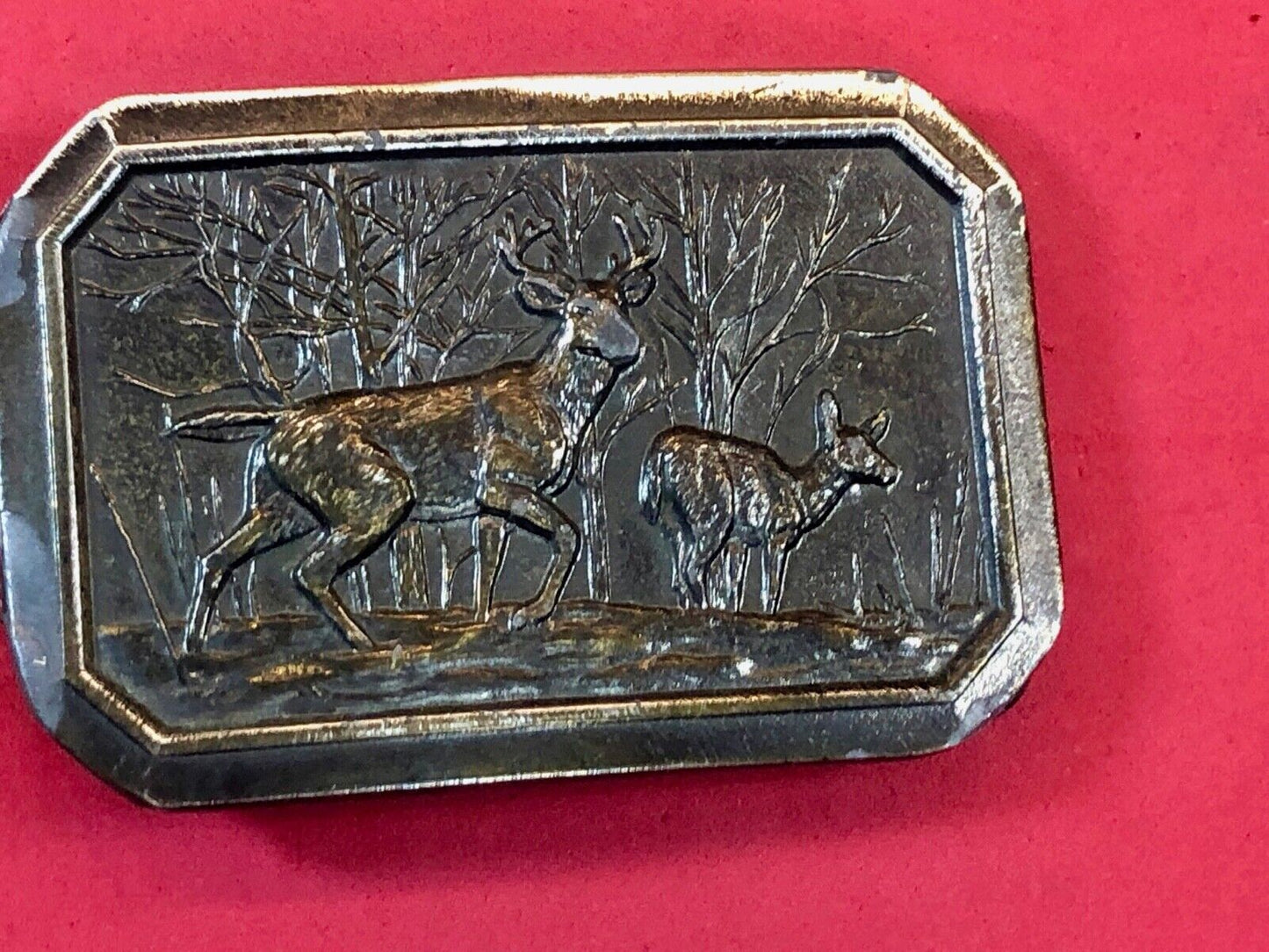 Vintage 1970s Brass Belt Buckle DEER grazing in nature Limited #520