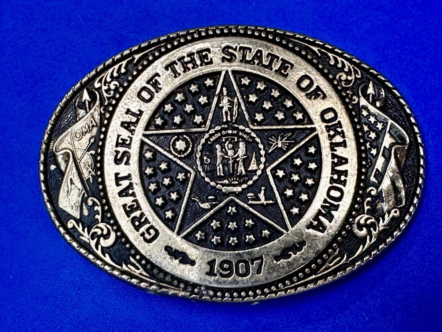 The Great Seal of Oklahoma 1907 Commemorative Vintage Belt Buckle