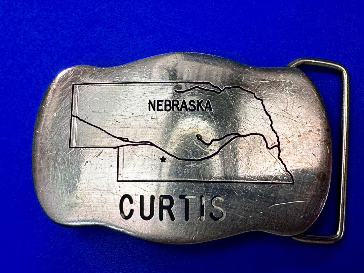 The Great States of NEBRASKA Map City of Curtis Commemorative Brass Belt Buckle