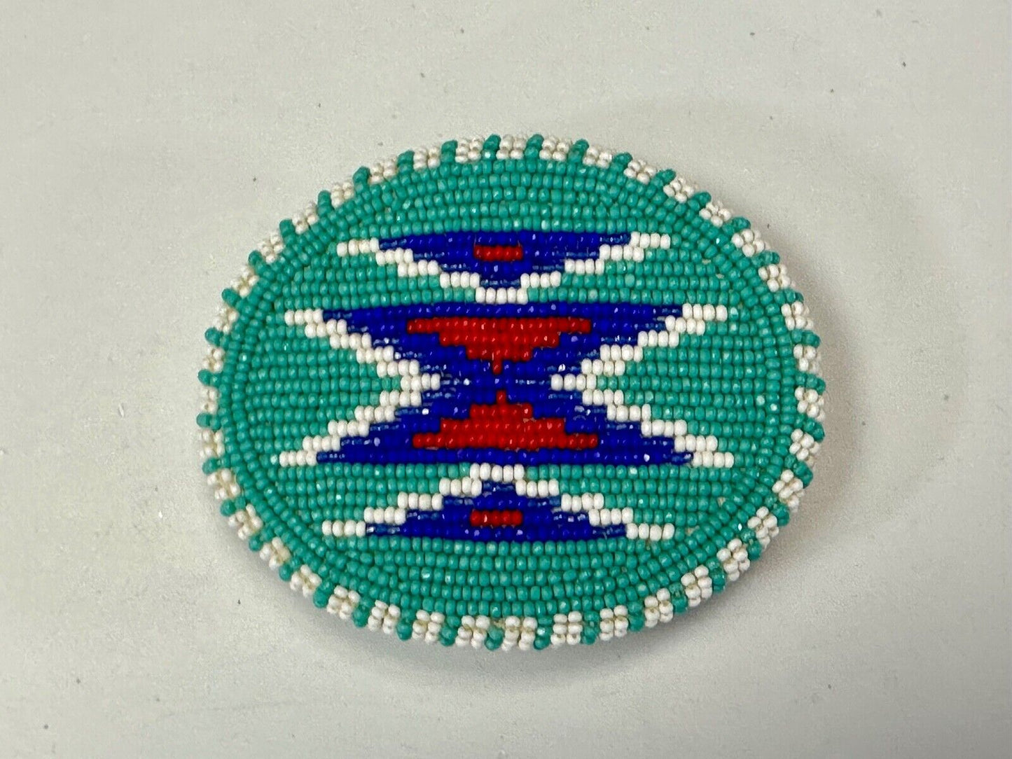 Beaded belt buckle, buckskin backing by Shoshone / Bannock Indian Arts - Idaho