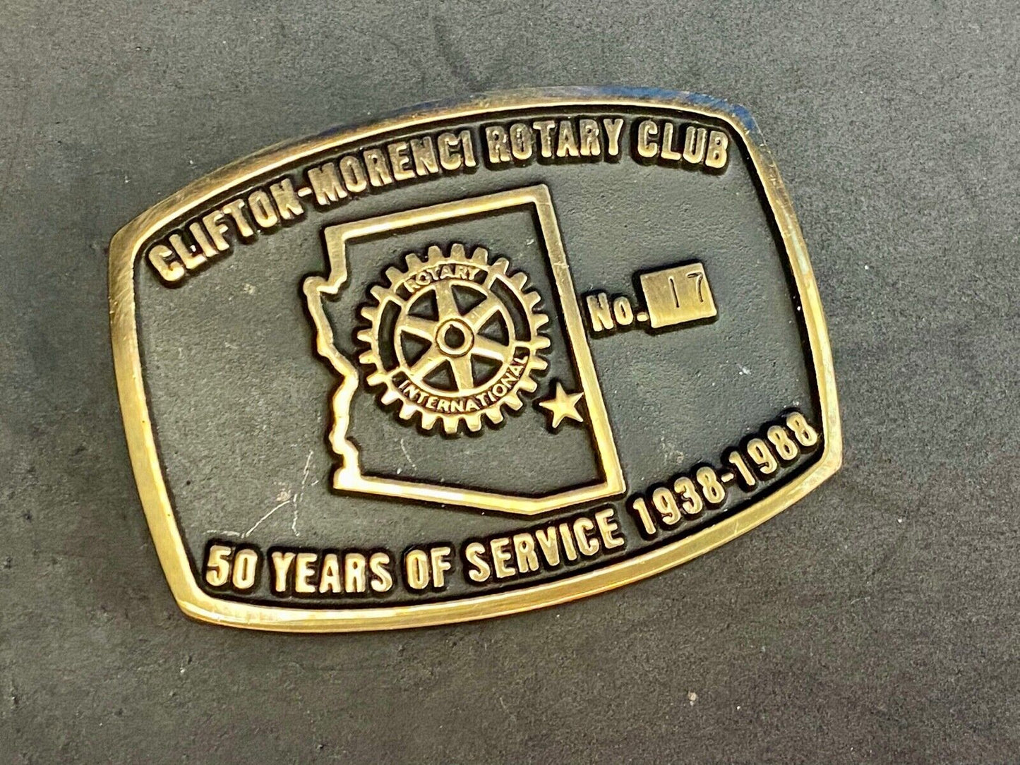 Vintage Clifton Morenci Rotary Club 50 years of service celebration belt buckle