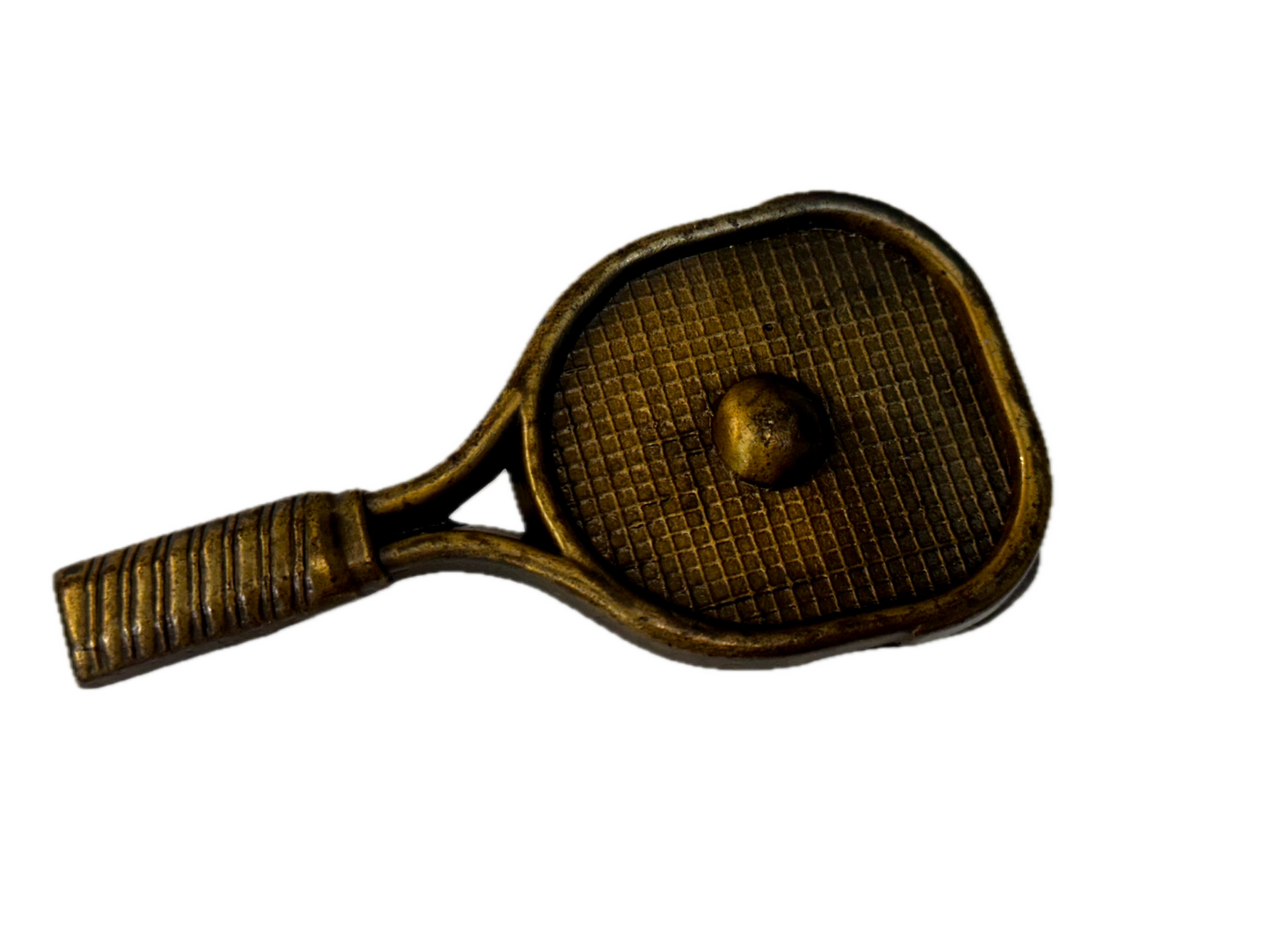 Tennis Racquet & Ball Figural Cutout Sports Game Brass Tone Vintage Belt Buckle