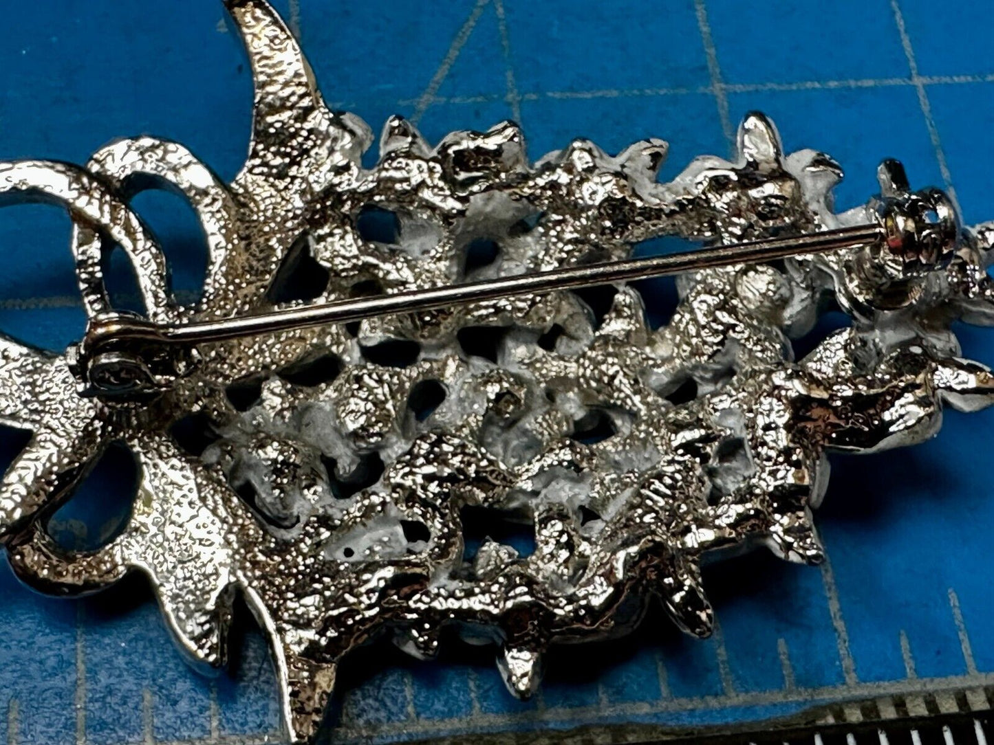 Vintage Enameled Flower Bouquet Silver Tone Vintage Brooch Pin