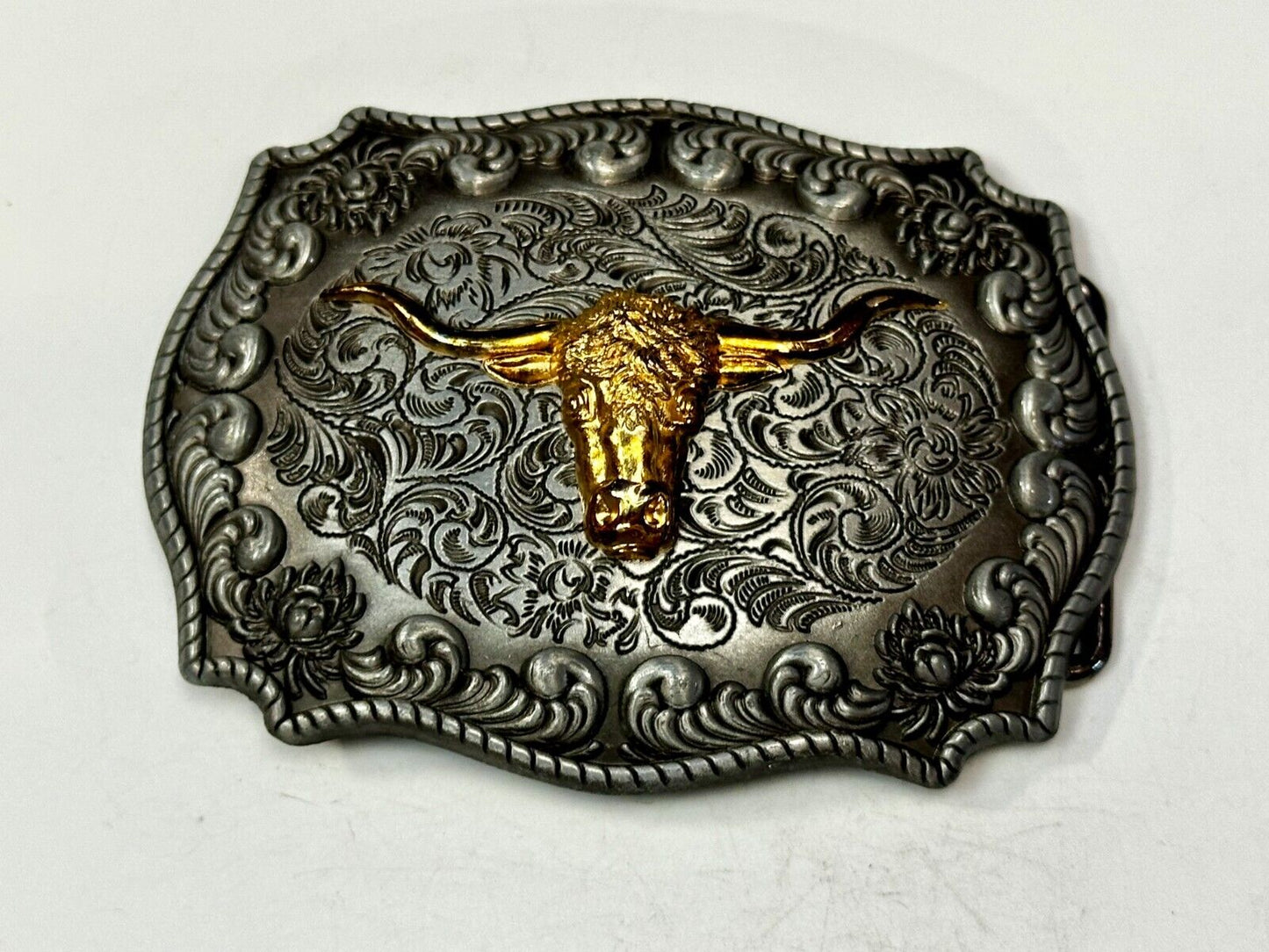 Texas Longhorn Rodeo Cowboys Steer Two Tone Belt Buckle by Jeans Friend