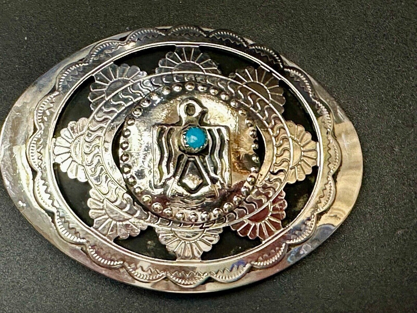 THUNDERBIRD Zuni Native American Artist Belt Buckle BC Makers Mark B Cayaditto