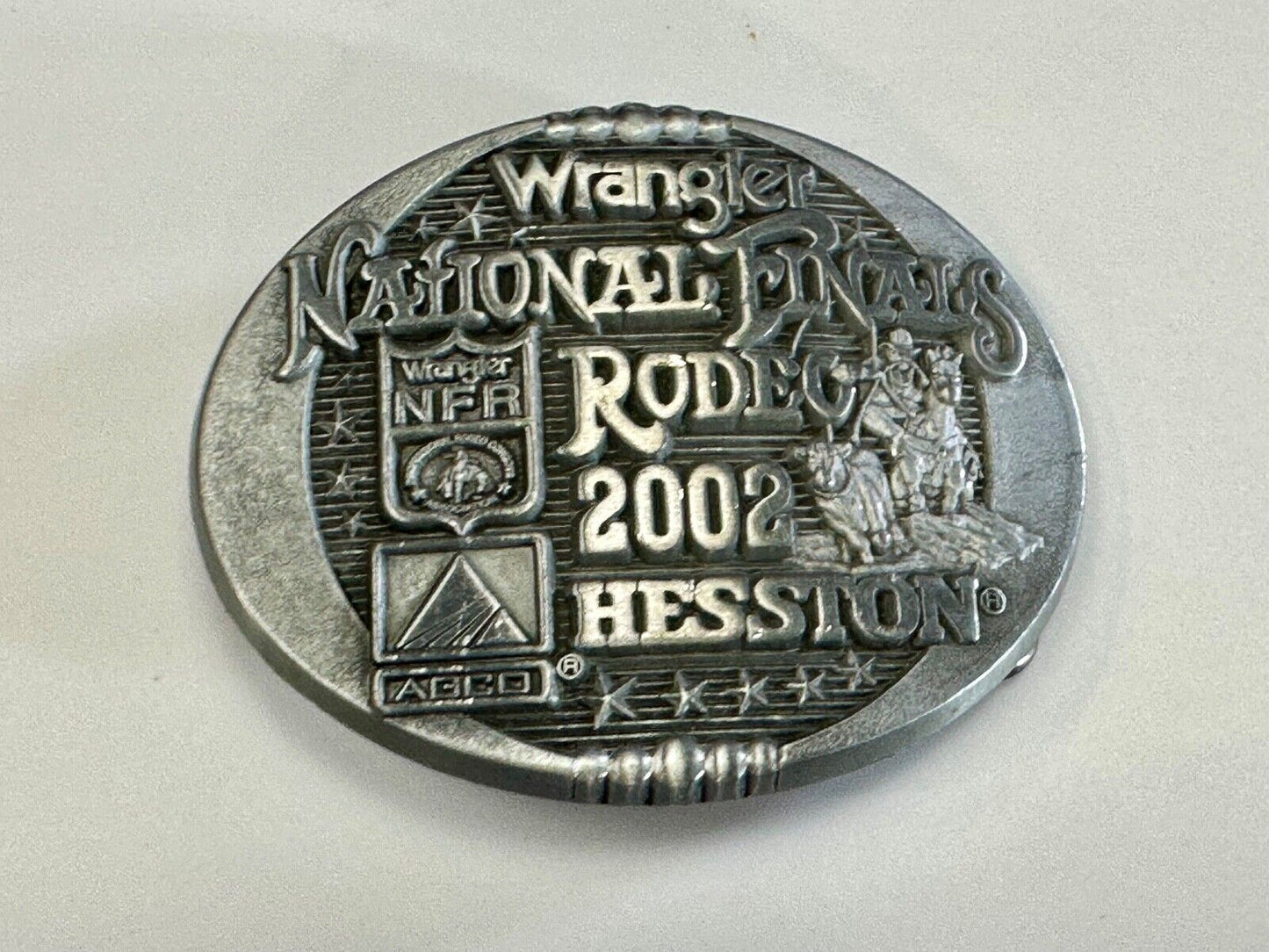 2002 Youth Sized Hesston National Finals Rodeo Bull Riding Cowboys belt buckle