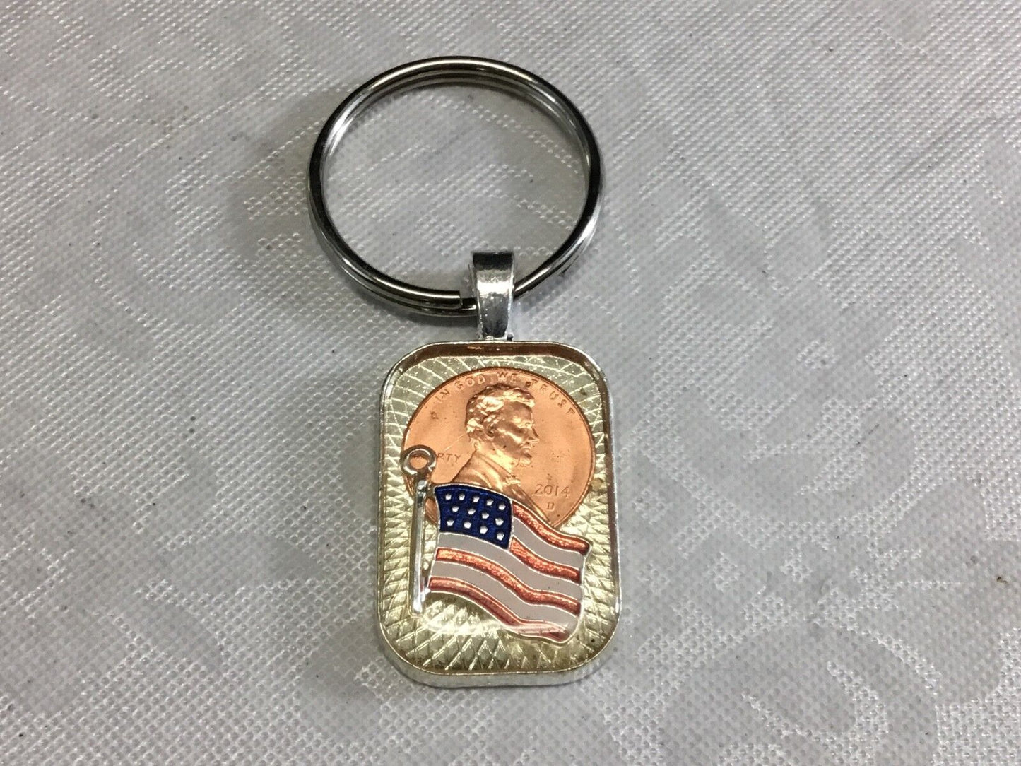 2014 penny - American flag under casing - United States custom KEYCHAIN