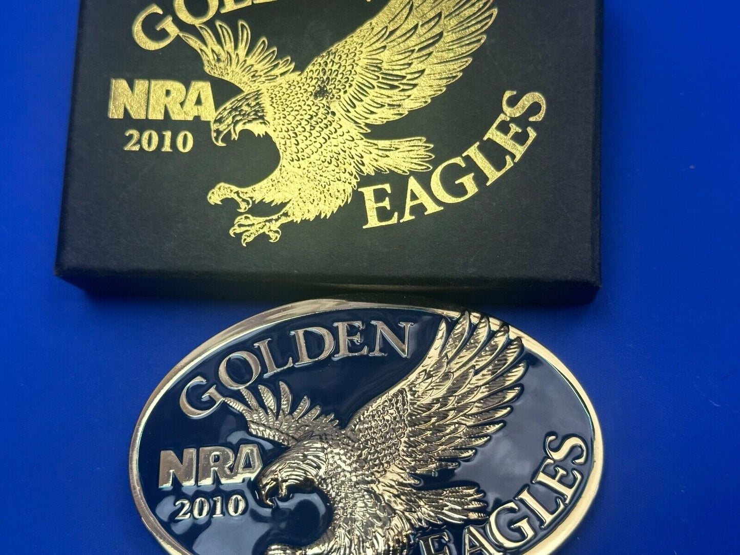 2010 Commemorative Golden Eagles NRA belt buckle in box - Vote Gun Rights