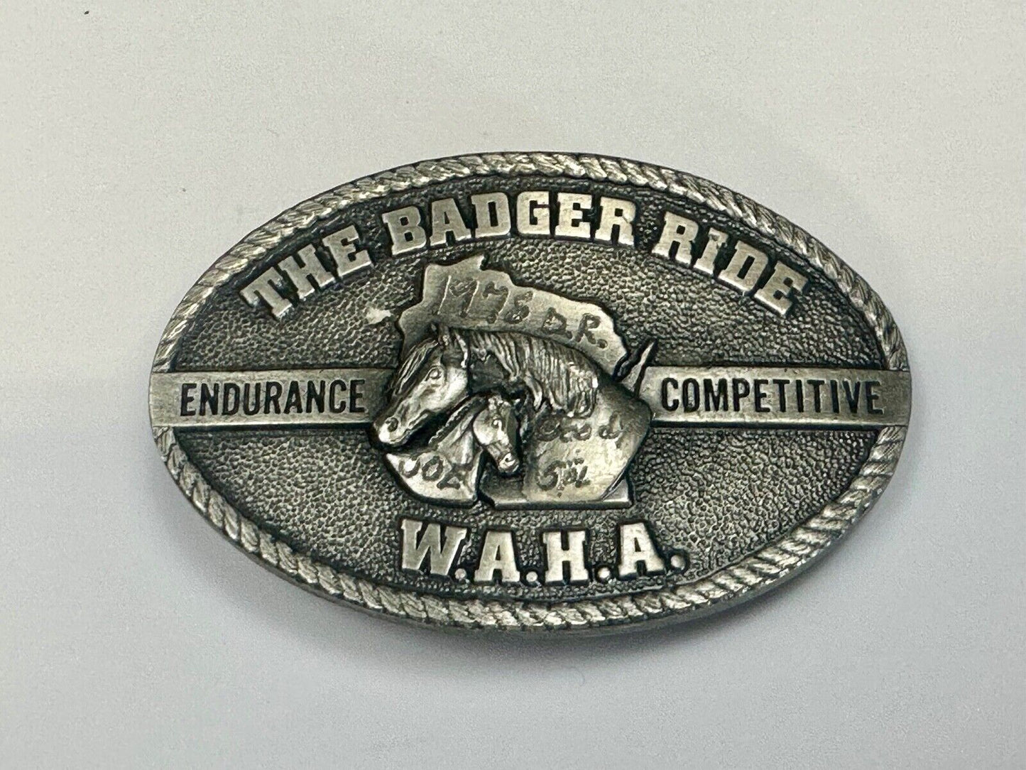 The Badger Ride WAHA Endurance Completive WI Arabian Horse Assn belt buckle