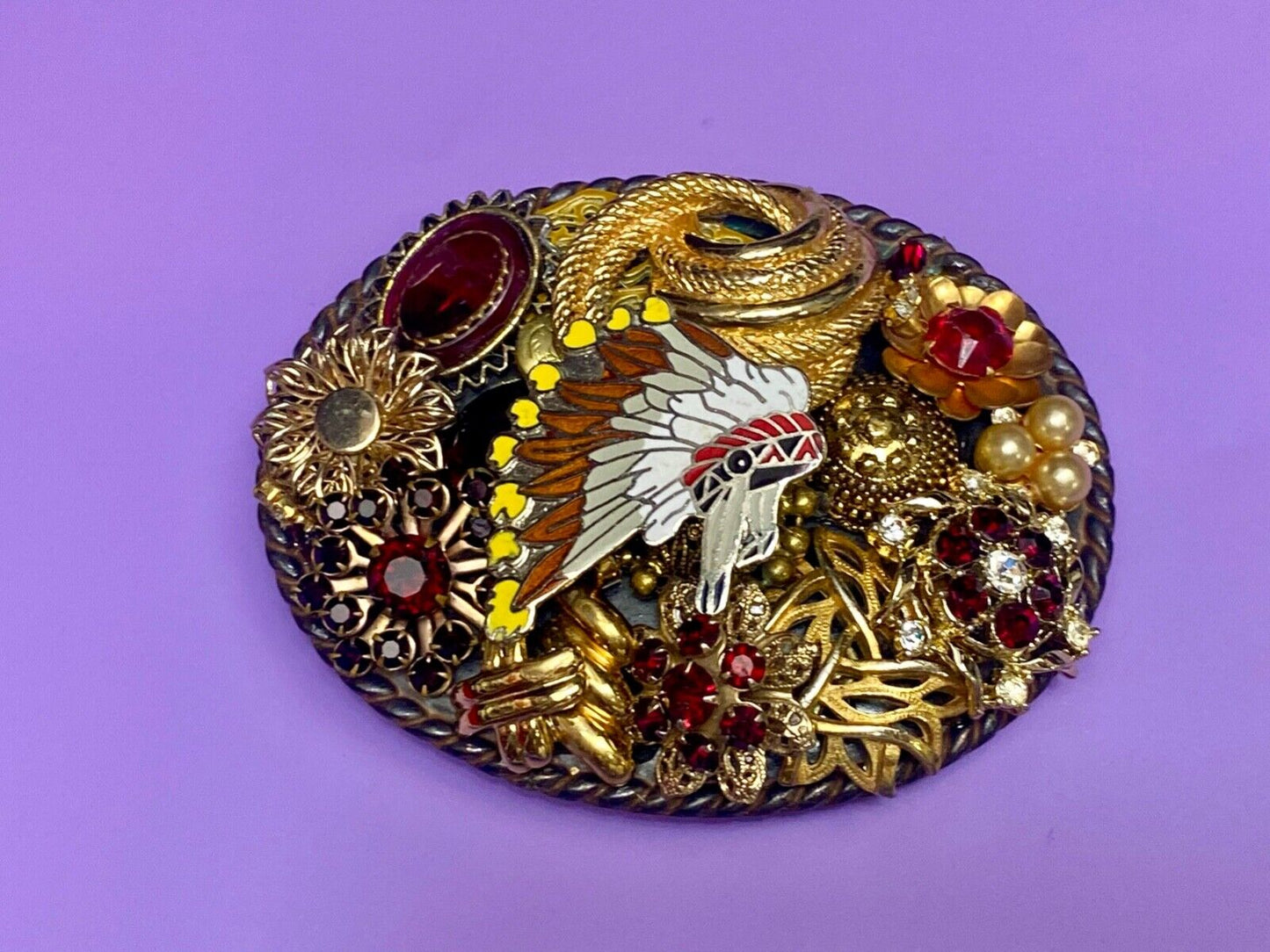 Beautiful steampunk mixed material rhinestone covered oval belt buckle