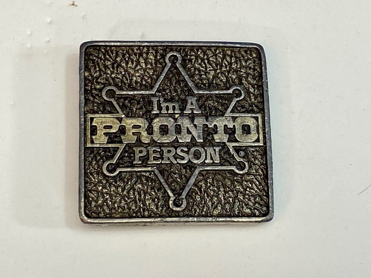 Vintage 1981 I'm A Pronto Person Itt Phillips Drill Tool Equipment Belt Buckle