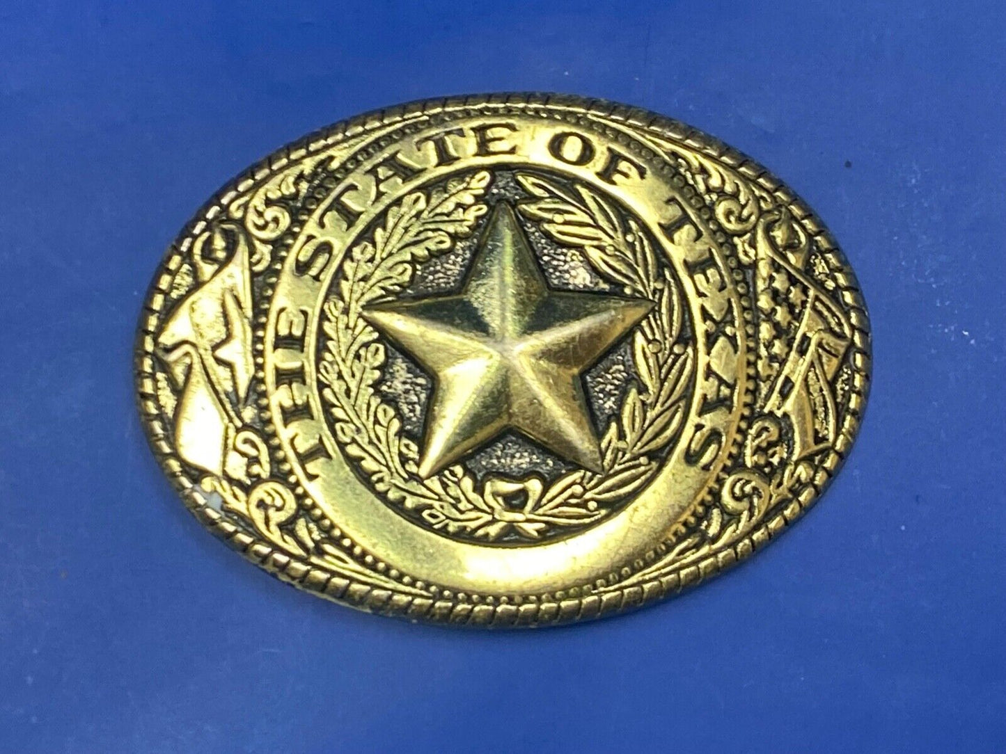 The Great State Of Texas - Lone Star, Flag-, USA Made Oval Western Belt Buckle