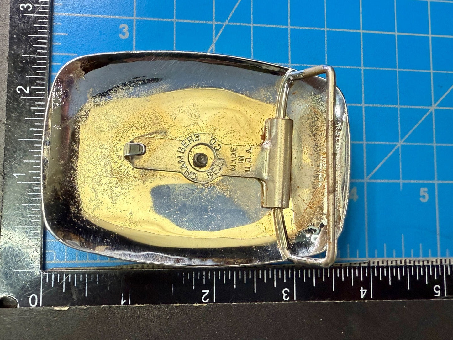 Vintage Chambers Texas Longhorn Two Tone HIGHLY REFLECTIVE Beveled Belt Buckle