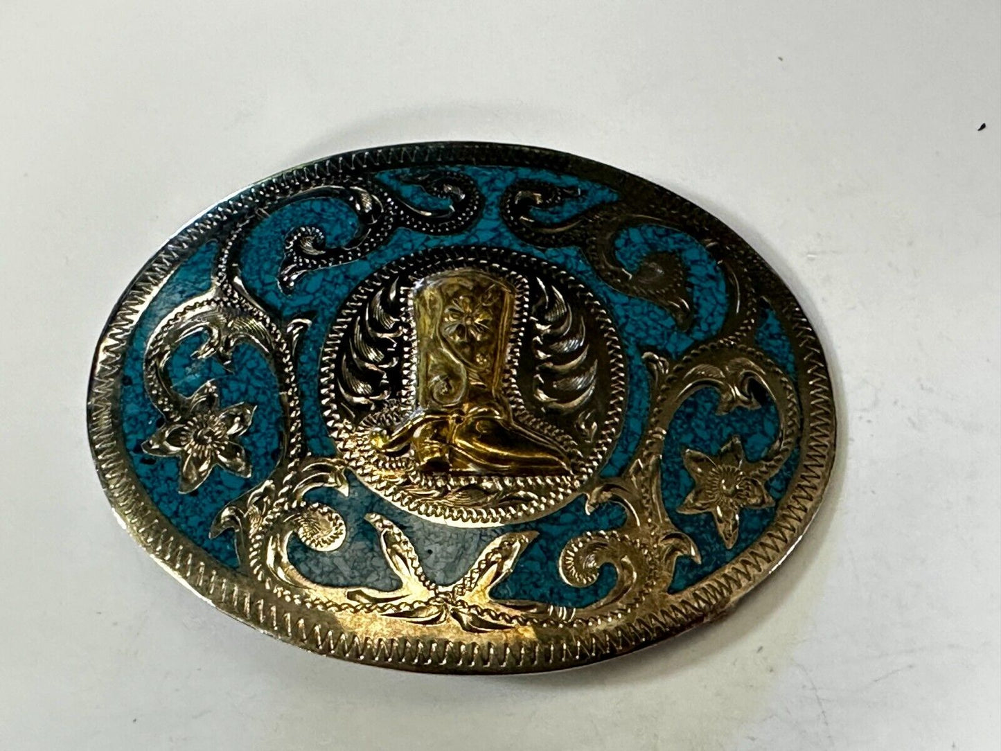 Beautiful Swirl Flower Cowboy Cowgirl Boots Western Ornate Vintage Belt Buckle