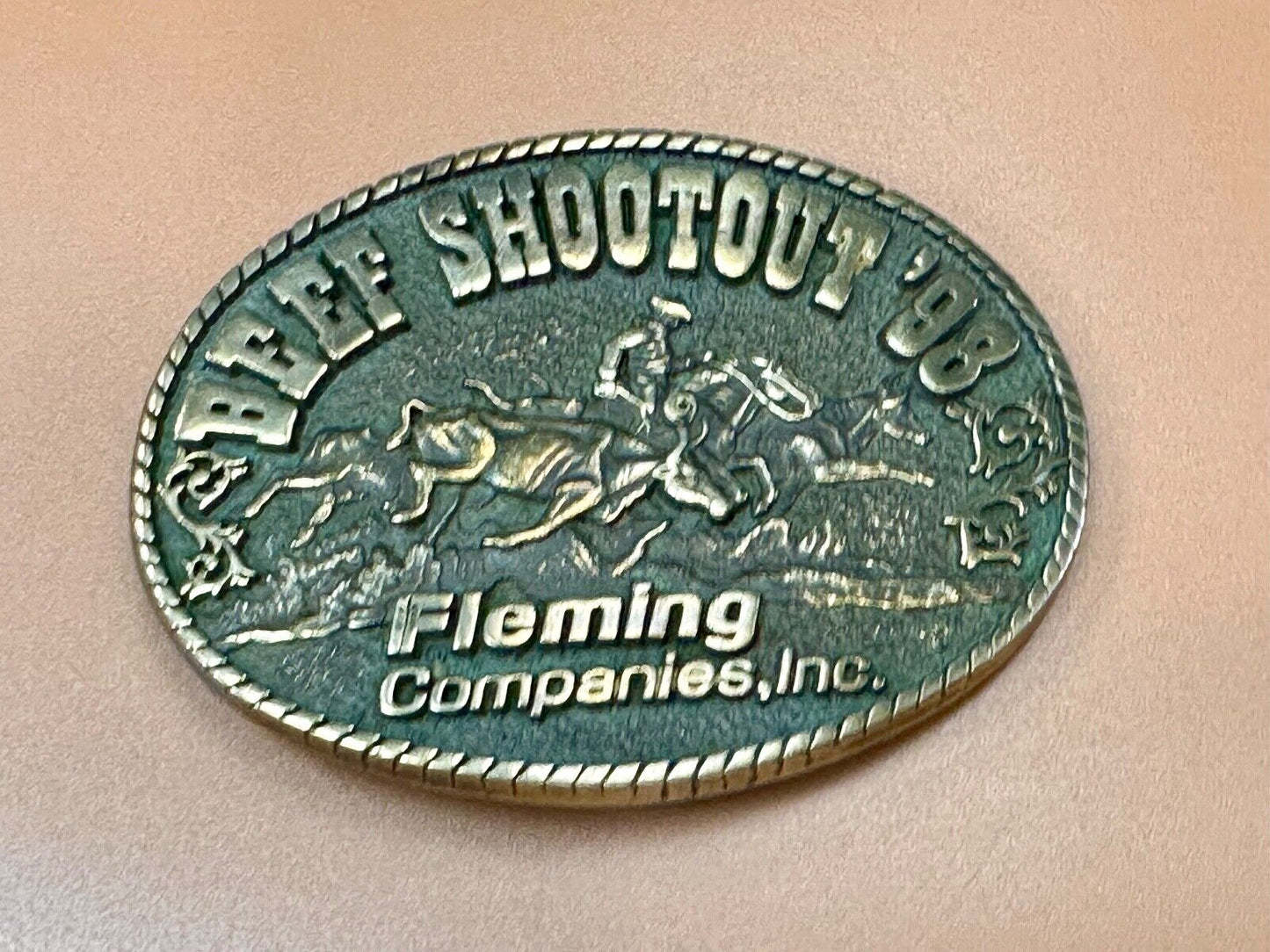 Beef Shootout 1998 Fleming Companies Inc Rodeo vintage ADM belt buckle